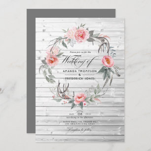 Invitation Mariage bohème rose et gris