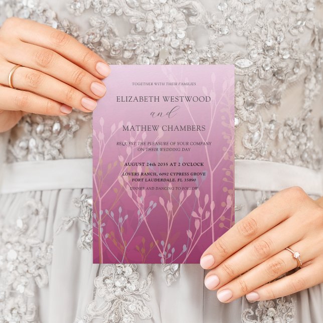 Invitation Mariage Bohème Rose Herbes Folles & Feuillage (Créateur téléchargé)