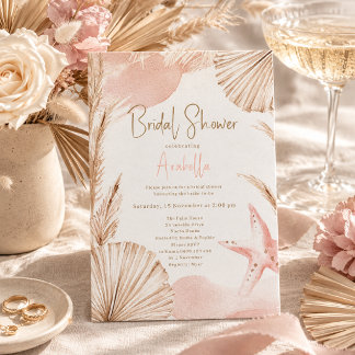 Invitation Mariage Bohème Rose Pâle Fête de Fiançailles Palmi