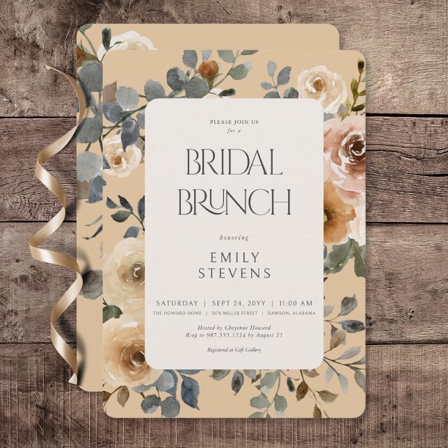 Invitation Mariage Bohème Roses Blanches Vanille Crème Brunch (Vanilla White Boho Roses Cream Bridal Brunch Invitation)
