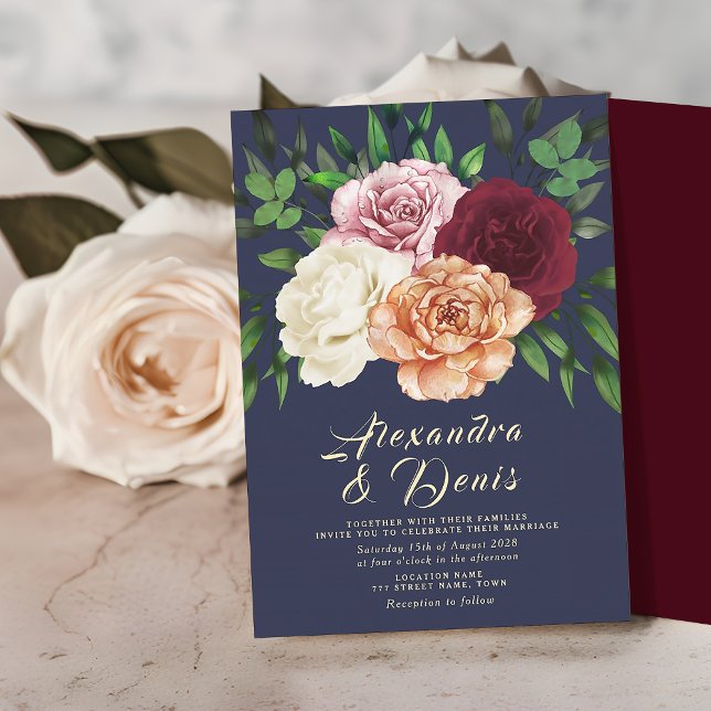 Invitation Mariage Bohème Rustique aux Fleurs de Bourgogne et (Créateur téléchargé)