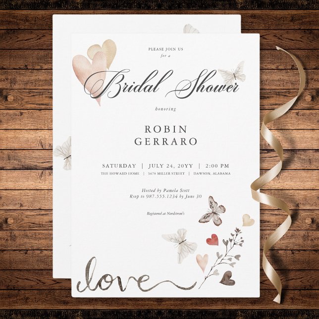 Invitation Mariage Bohème Rustique Beige Shower de Mariée Amo (Beige Rustic Boho Love Bridal Shower Invitation)