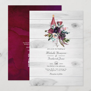 Invitation Mariage Bohème Rustique Code QR Vin de Prune RSVP