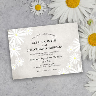 Invitation Mariage Bohème Rustique Fleurs Blanches Simples