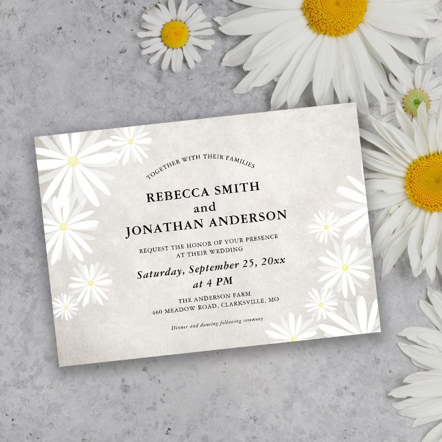 Invitation Mariage Bohème Rustique Fleurs Blanches Simples (Créateur téléchargé)