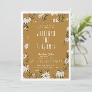 Invitation Mariage Bohème Rustique Fleurs Jaune Moutarde