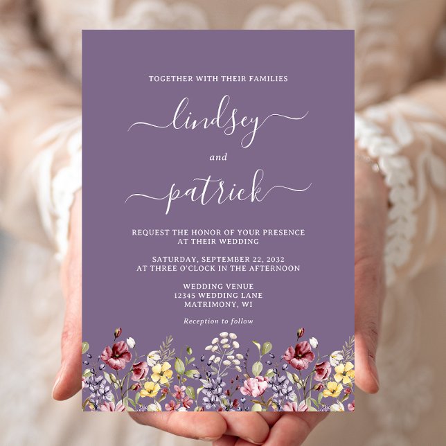 Invitation Mariage Bohème Rustique Fleurs Violettes (Créateur téléchargé)