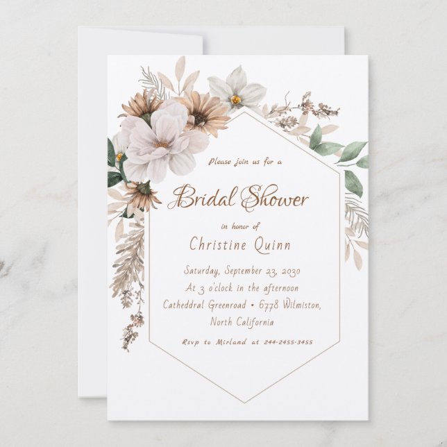 Invitation Mariage bohème rustique floral (Devant)