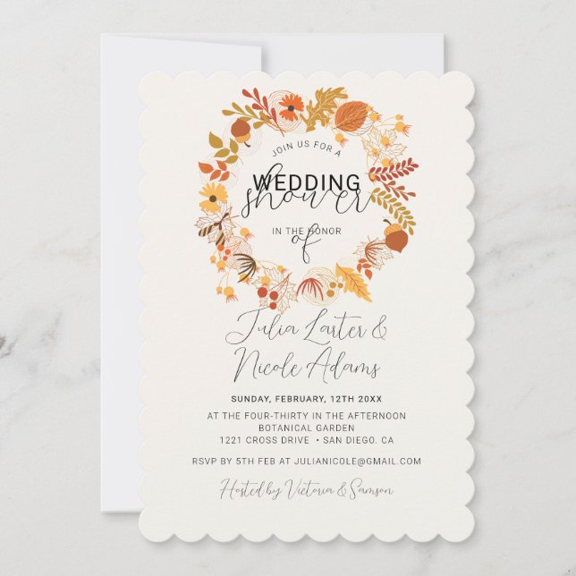 Invitation Mariage Bohème Rustique Floral Automne (Devant)