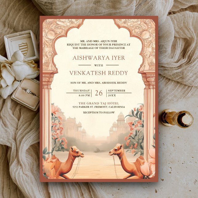 Invitation Mariage Bohème Rustique Floral Indien Chameau (Créateur téléchargé)