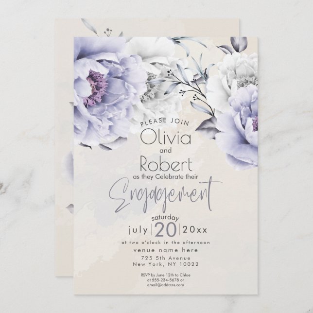 Invitation Mariage | Bohème Rustique Lilas et Pivois Albâtre (Devant / Derrière)