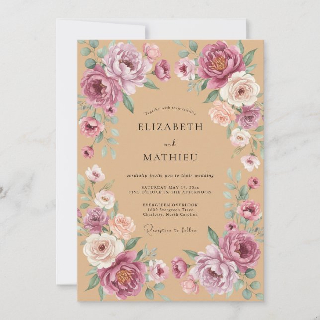 Invitation Mariage Bohème Rustique Mauve (Devant)