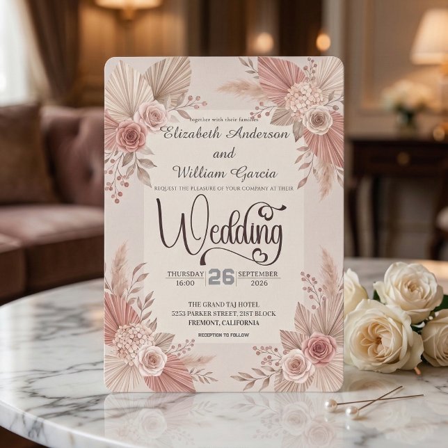 Invitation Mariage Bohème Rustique Rose Poussiéreux Rose Pâle (Créateur téléchargé)