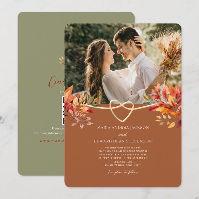 Invitation Mariage Bohème Rustique Terracotta d'Automne (Devant / Derrière)
