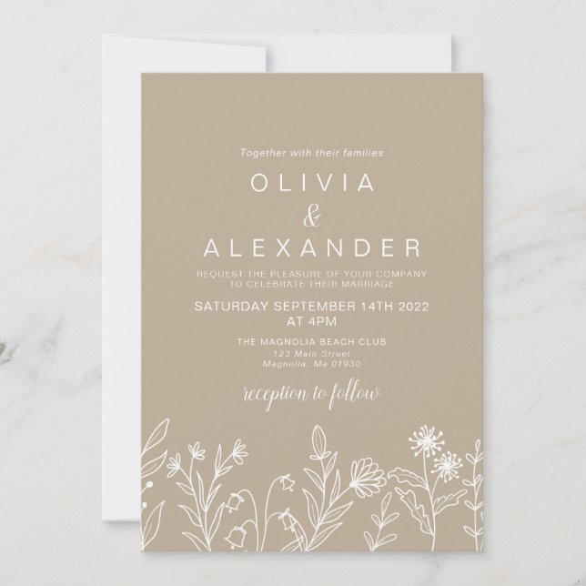 Invitation Mariage bohème sauvage floral terreux tan (Devant)