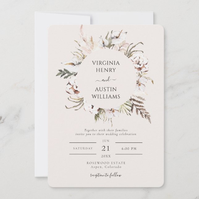 Invitation Mariage Bohème Simple (Devant)