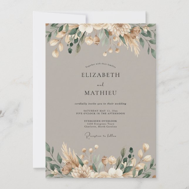 Invitation Mariage Bohème Terne Terreux (Devant)