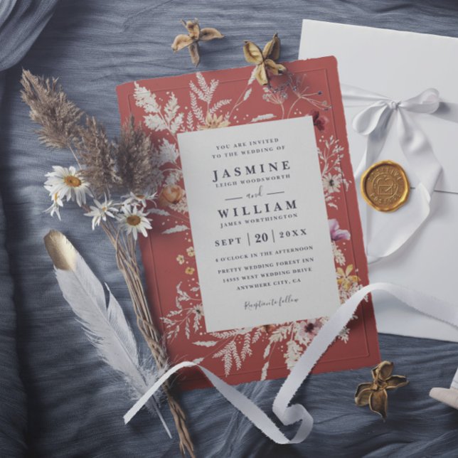 Invitation Mariage Bohème Terracotta Fleurs Séchées Rustique  (Créateur téléchargé)