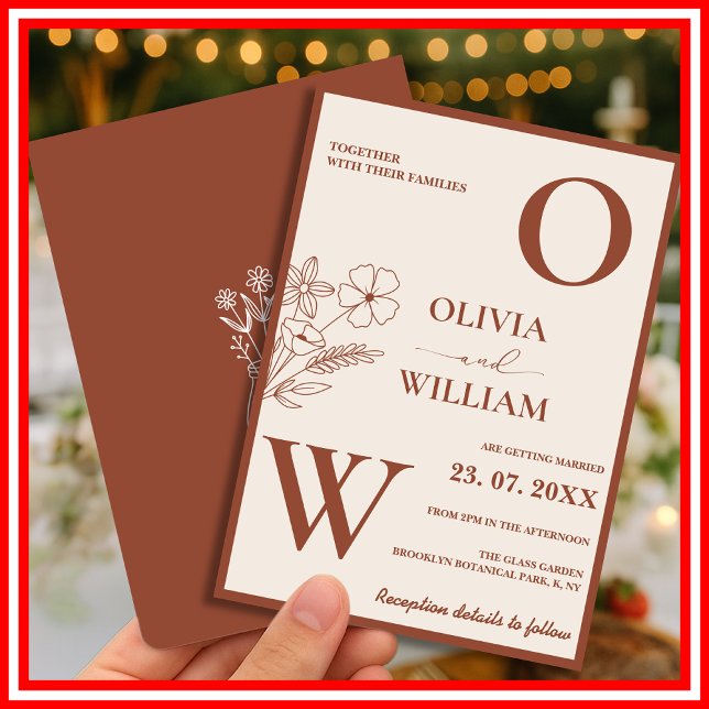 Invitation Mariage Bohème Terracotta Orange Brûlé Rustique  (Créateur téléchargé)