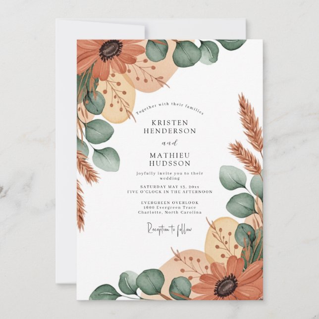 Invitation Mariage Bohème Terracotta Terreux (Devant)