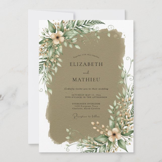 Invitation Mariage Bohème Terrestre Vert Sauge (Devant)