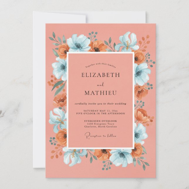 Invitation Mariage Bohème Vibrant Corail (Devant)