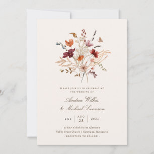 Invitation Mariage Bohème Vintage Fleur Sauvage Automne