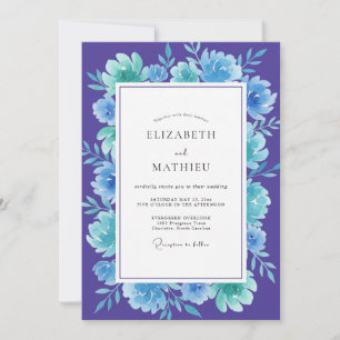 Invitation Mariage Bohème Violet Turquoise Bloom