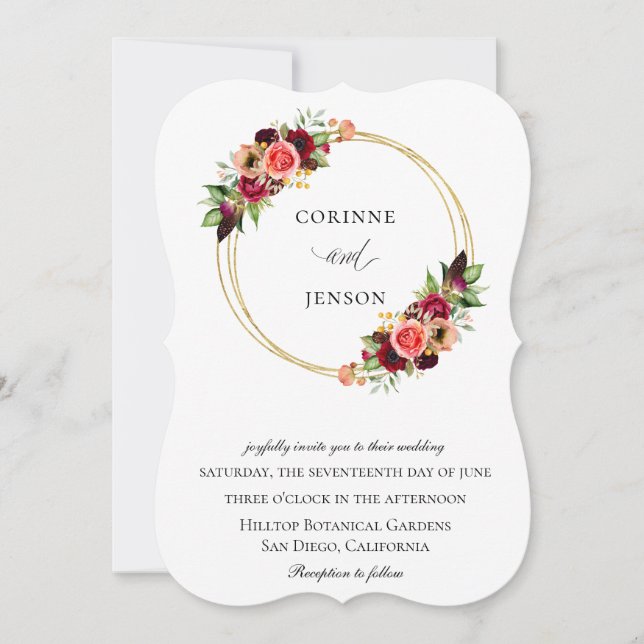Invitation Mariage Bohemian Blooms Gold Hoops (Devant)