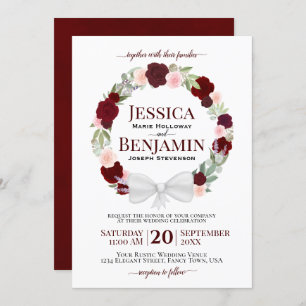 Invitation Mariage Boho à couronne florale rousse rustique de