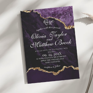 Invitation Mariage Boho Agate Purple and Gold
