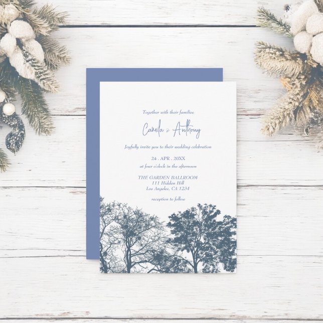 Invitation Mariage Boho Arbres Bleus Bas (Créateur téléchargé)