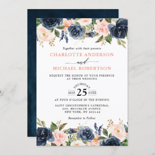 Invitation Mariage Boho bleu bleu bleu rose bleu marine