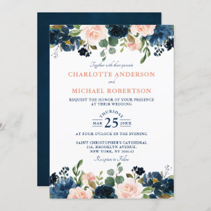Invitation Mariage Boho bleu bleu bleu rose bleu marine