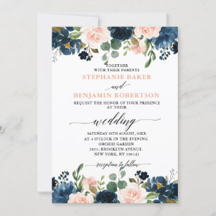 Invitation Mariage Boho bleu bleu bleu rose bleu marine