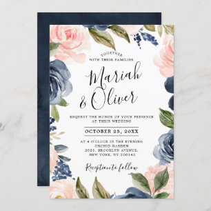 Invitation Mariage Boho bleu bleu bleu rose bleu marine
