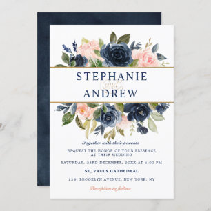 Invitation Mariage Boho bleu bleu bleu rose bleu marine