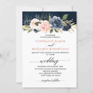 Invitation Mariage Boho bleu bleu bleu rose bleu marine