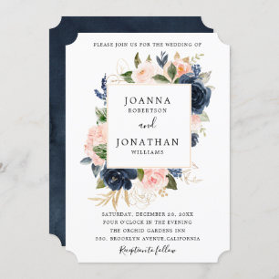 Invitation Mariage Boho bleu bleu bleu rose bleu marine