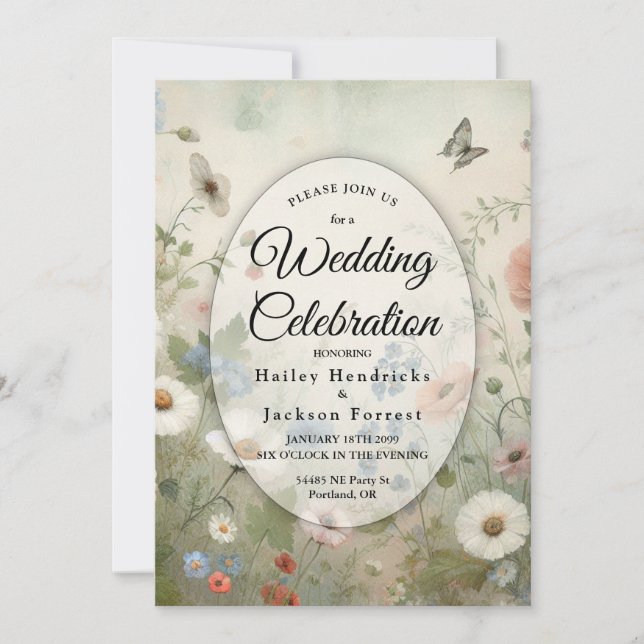 Invitation Mariage Boho Blooms et Vœux Vintage (Devant)