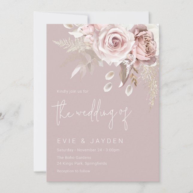 Invitation Mariage Boho Blush moderne (Devant)