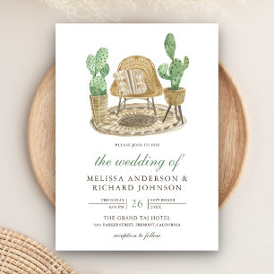Invitation Mariage Boho Cactus Watercolor moderne