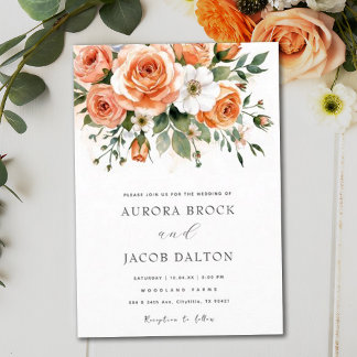 Invitation Mariage Boho Chic Peach et White Flowers