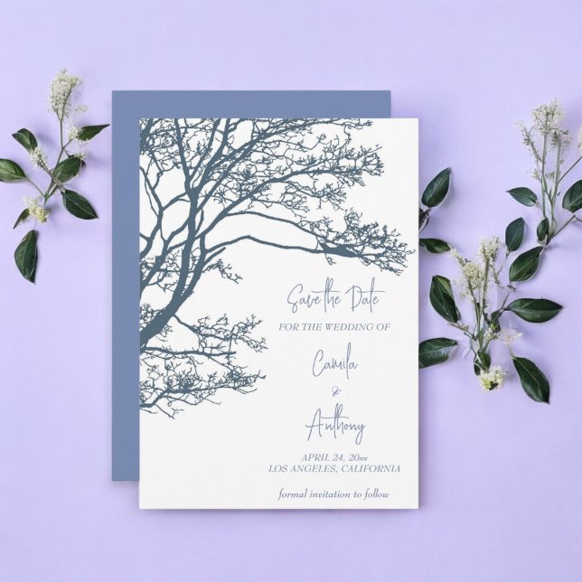 Invitation Mariage Boho d'arbre simple bleu (Créateur téléchargé)