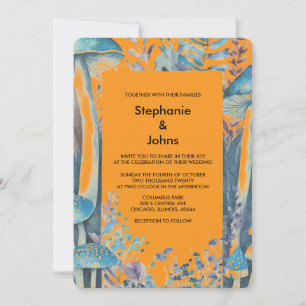Invitation Mariage Boho de champignon bleu et orange Dusty
