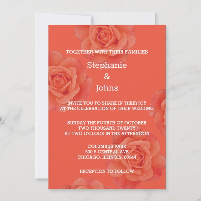 Invitation Mariage Boho Élégant Floral Orange Brûlé (Devant)