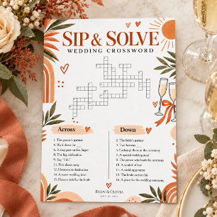 Invitation Mariage Boho en Terracotta, Mots Croisés à Boire &