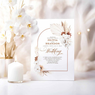 Invitation Mariage Boho en terre cuite et orchidée blanche