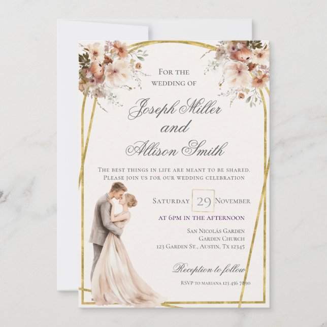 Invitation Mariage Boho et Gold (Devant)