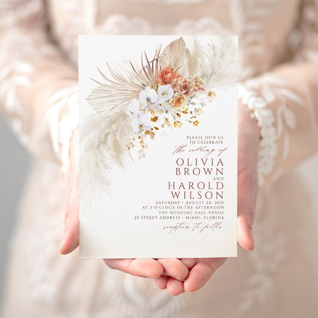 Invitation Mariage Boho exotique en terre cuite et fleurs bla (Créateur téléchargé)